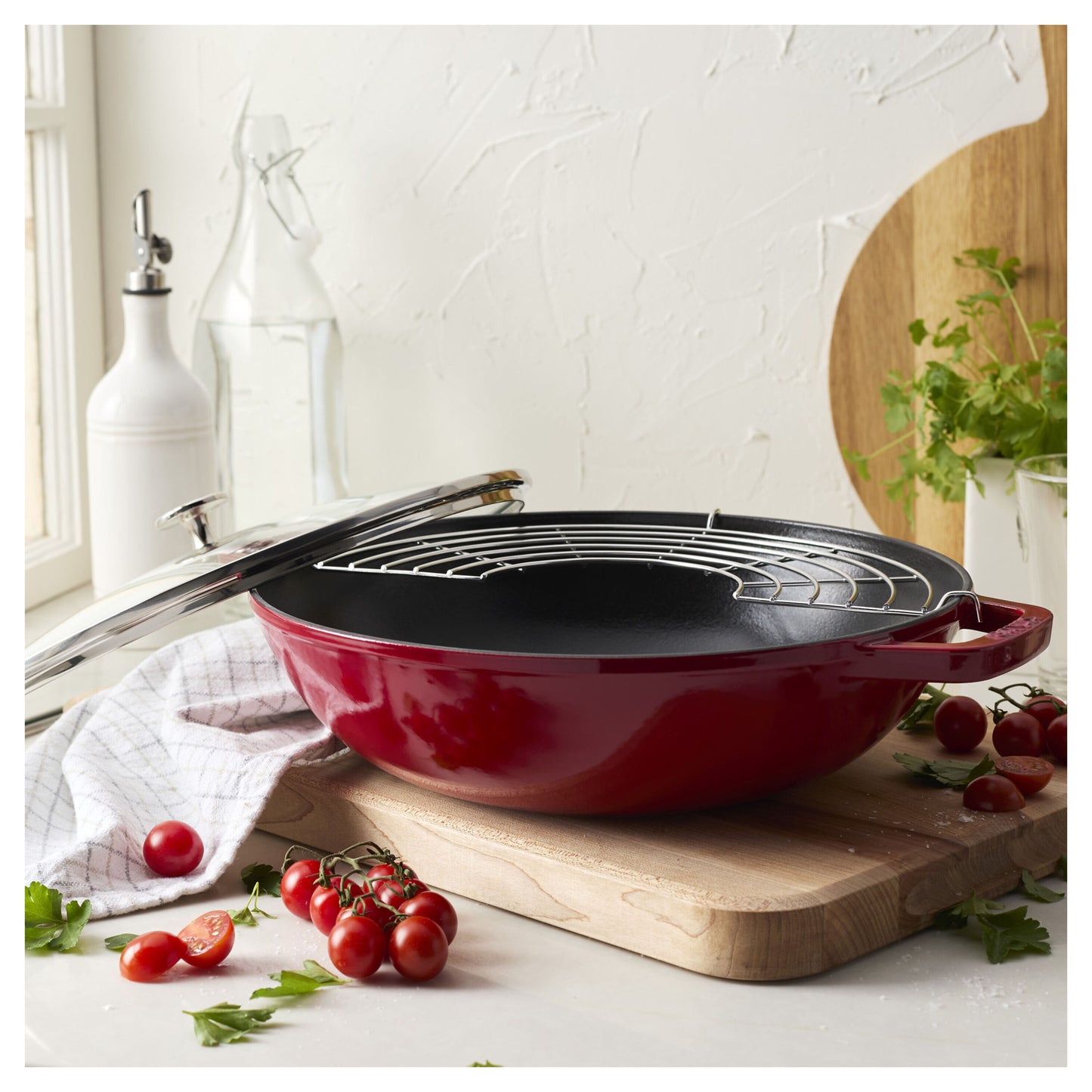 Staub Cast Iron 12" Perfect Pan Wok with Rack (8 colors)