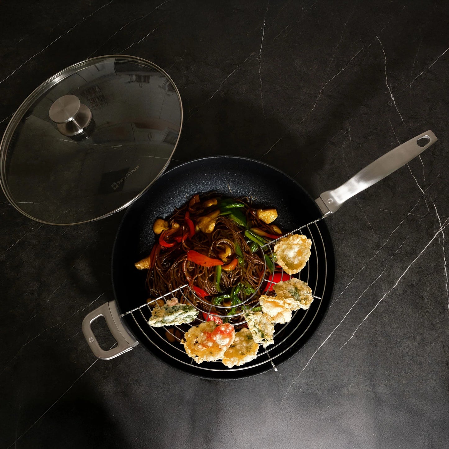 Swiss Diamond CXD Induction Wok with Lid (12.5 inches)