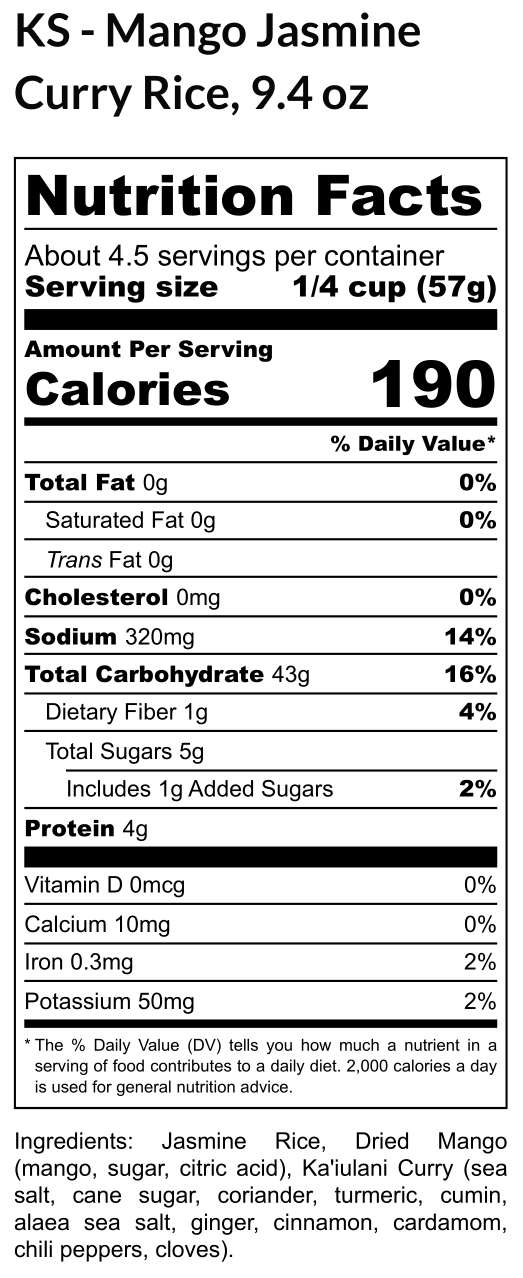 Ka'iulani Mango Curry White Rice Kit (9.4 oz. or 16 oz.) - Made in Hawaii