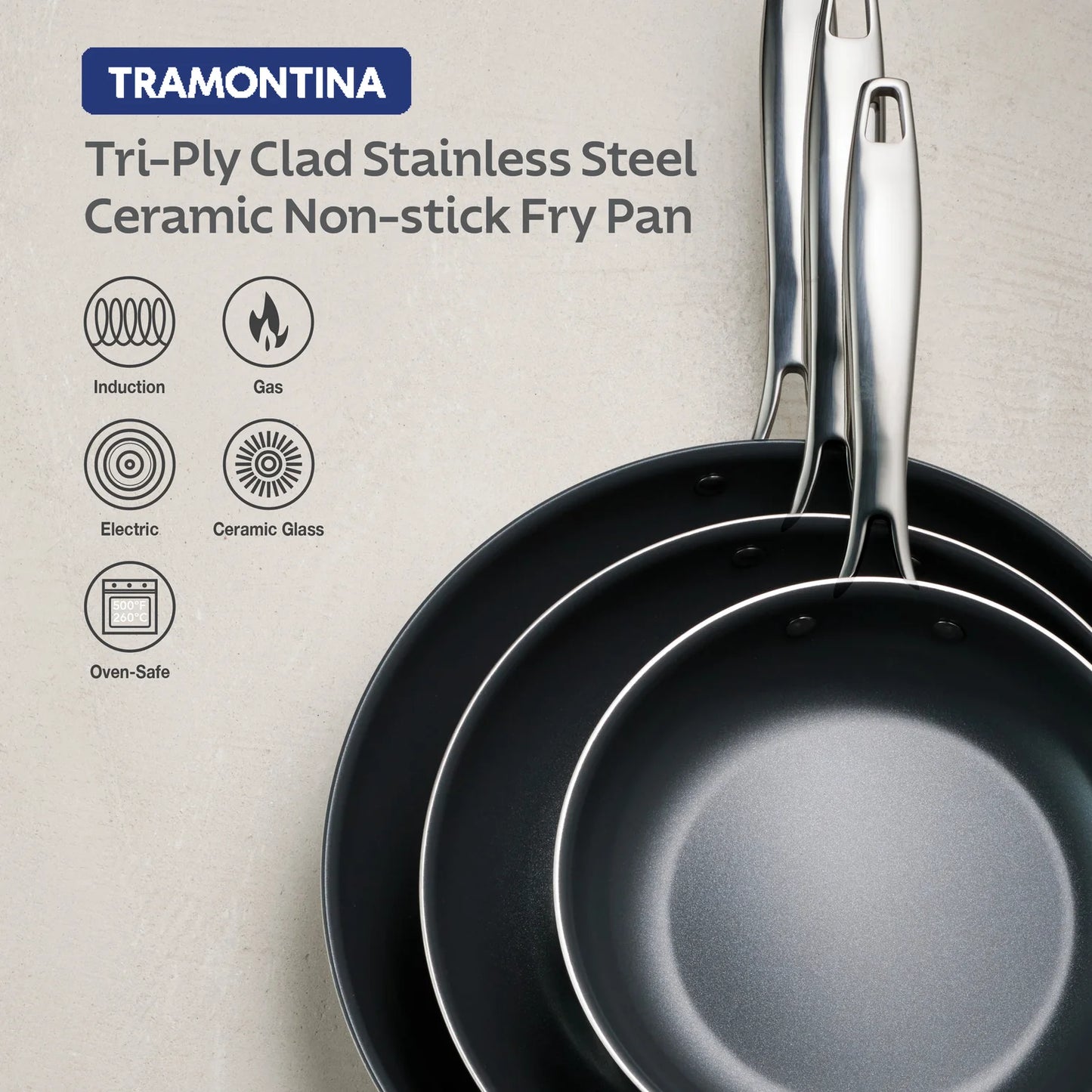 Tramontina Tri-Ply Clad Stainless Steel Ceramic Frying Pan (12")