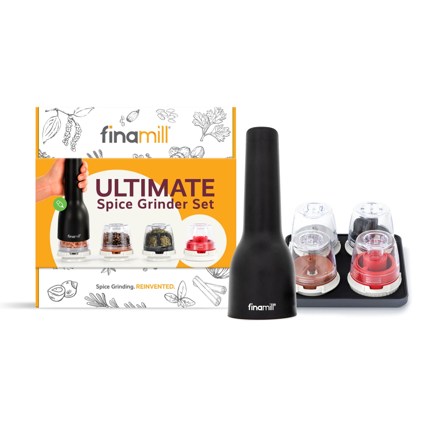 FinaMill Ultimate Rechargeable Spice Grinder 6-Piece Set (3 colors)