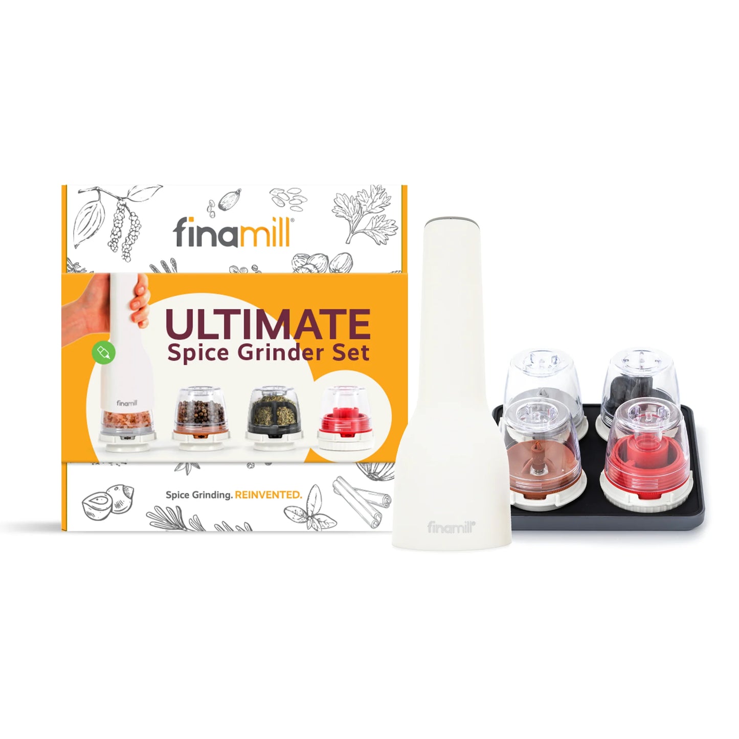 FinaMill Ultimate Rechargeable Spice Grinder 6-Piece Set (3 colors)