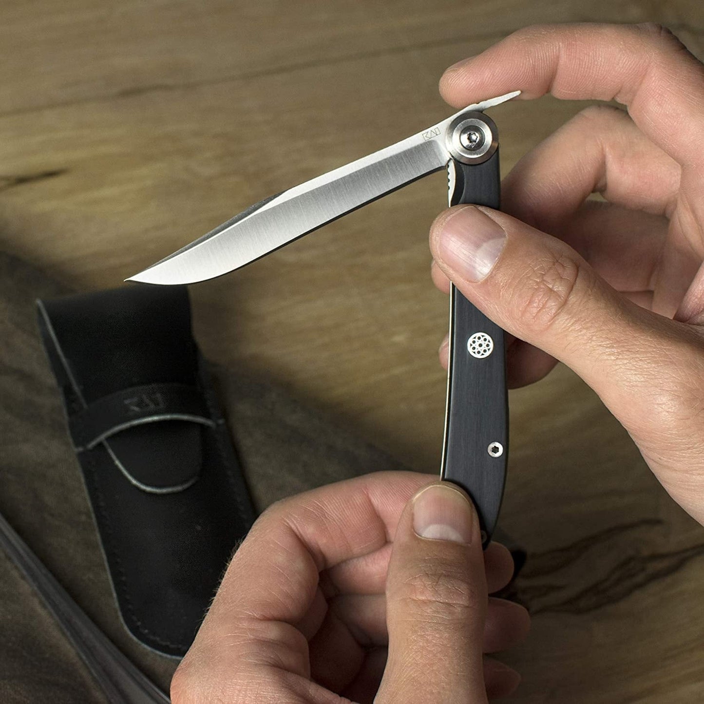 Shun Kai Personal Folding Steak Knife & Leather Sheath