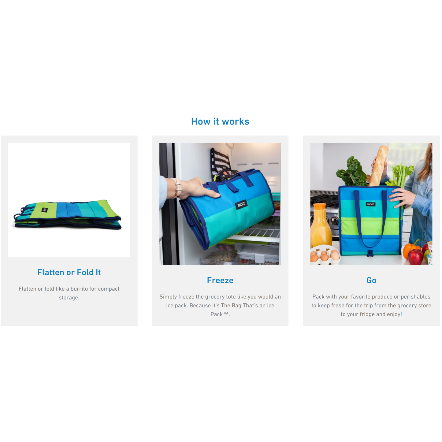 PackIt Freezable Grocery Tote Bag (3 designs)