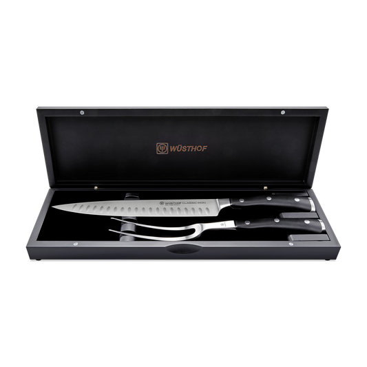 Wusthof Classic Ikon 2-Piece Carving Set & Black Chest