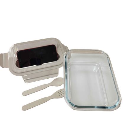 2-in-1 Phone Stand Glass Lunch Container & Utensils (2 colors)