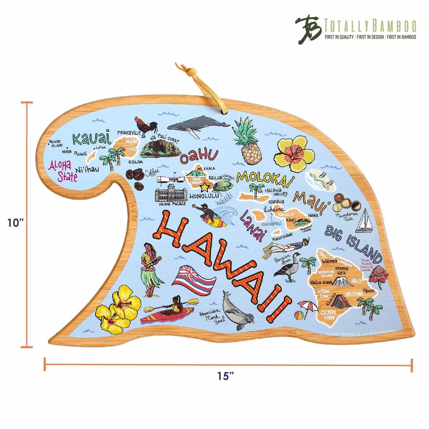 Fish Kiss™ Hawaiian Islands Bamboo Cutting Board