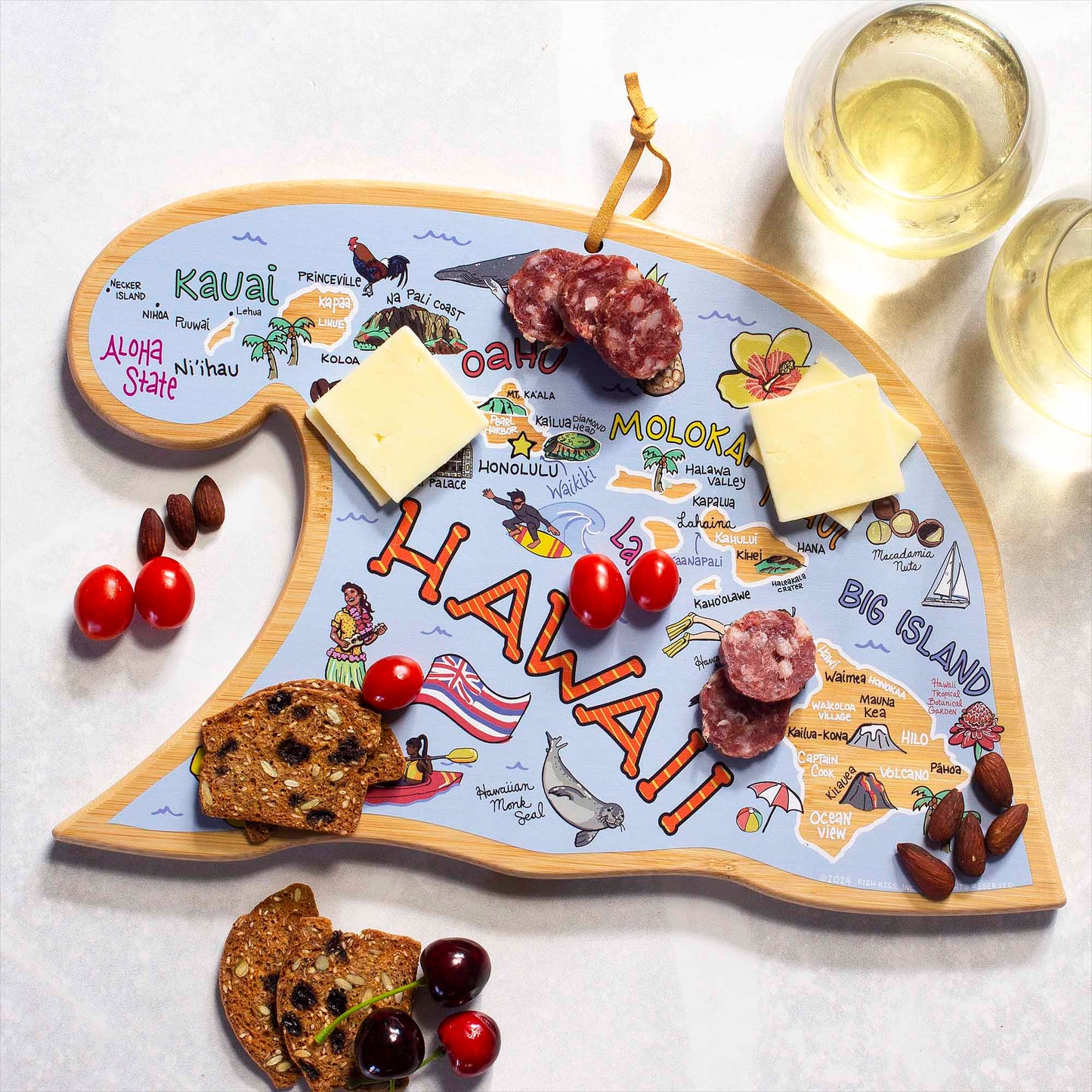 Fish Kiss™ Hawaiian Islands Bamboo Cutting Board