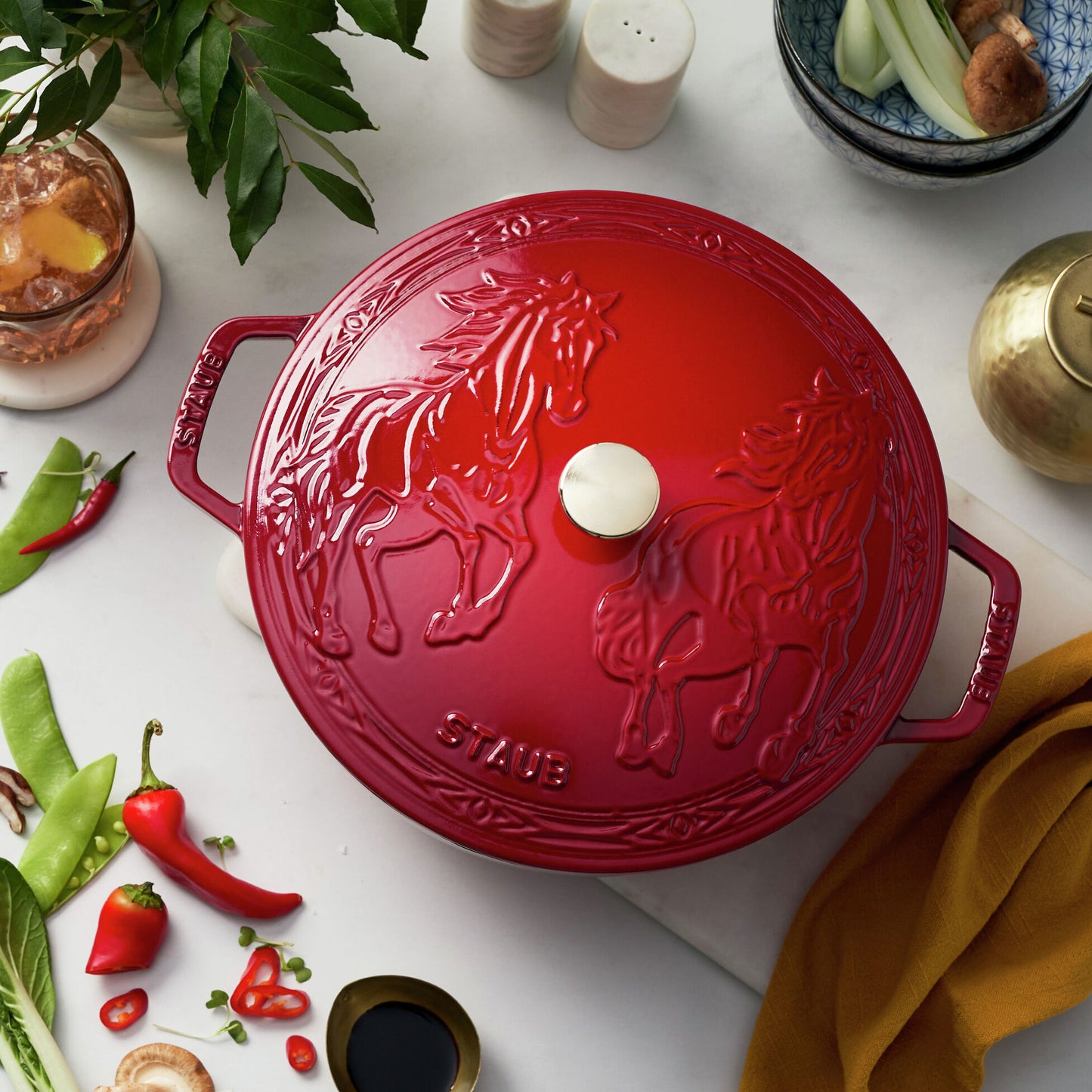 Staub Cast Iron 5.25 Qt. French Oven & Horse Lid (2 colors)