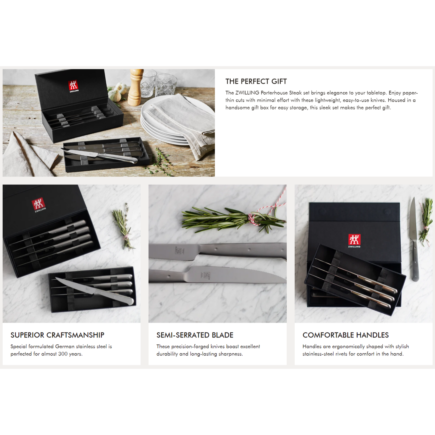 Zwilling 8-Piece Stainless Steel Porterhouse Steak Knife Set