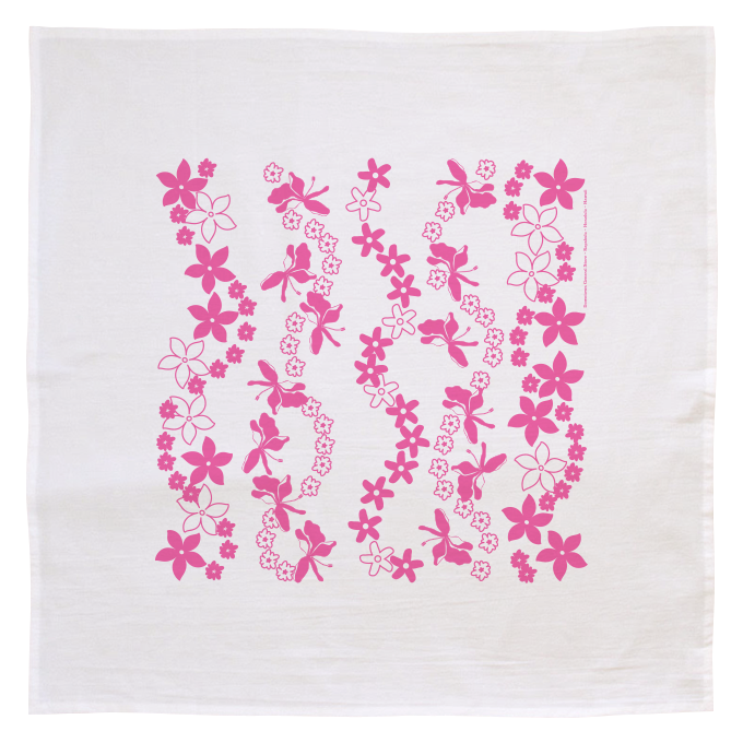 Flour Sack Kitchen Towel - Pink Lei (Made in Hawai'i)