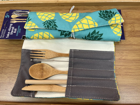 Pineapple Bamboo Utensil Travel Set (5 Piece Set)