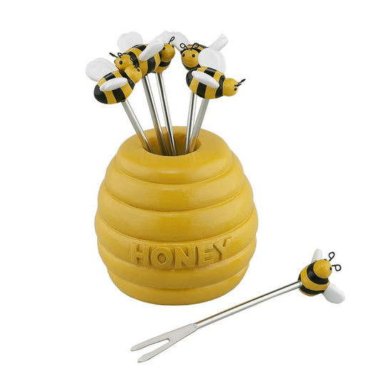 6-Piece Honey Bee Cocktail Pick with Holder