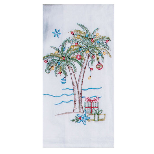 Holiday Palm Tree Embroidered Flour Sack Towel
