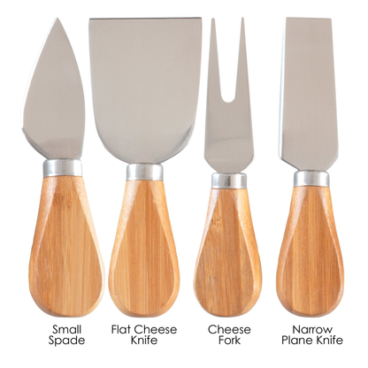 Four-Piece Bamboo Cheese Tool Set