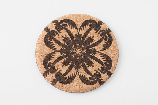 Coconut & Pineapple Hawaiian Quilt Design Cork Coaster (Single)