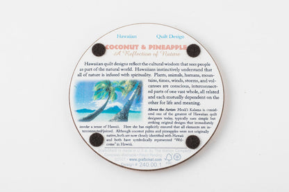 Coconut & Pineapple Hawaiian Quilt Design Cork Coaster (Single)