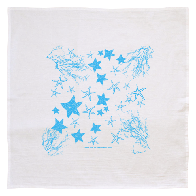 Flour Sack Kitchen Towel - Turquoise Starfish (Made in Hawai'i)